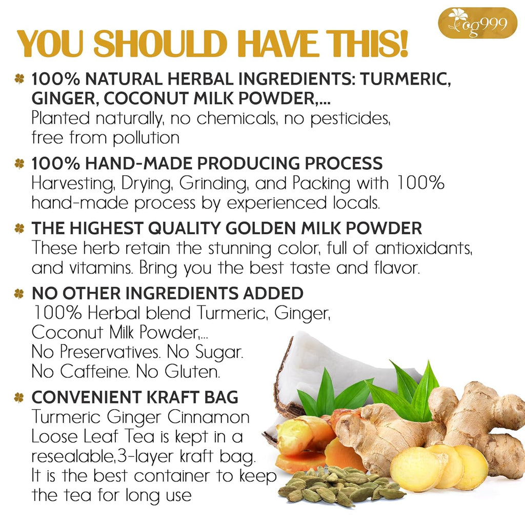 TOG999, Premium 8oz Golden Milk Powder - Turmeric, Cinnamon, Ginger & Black Pepper – Natural Spice Blend for Lattes, Smoothies & Baking – Non-GMO, No Additives