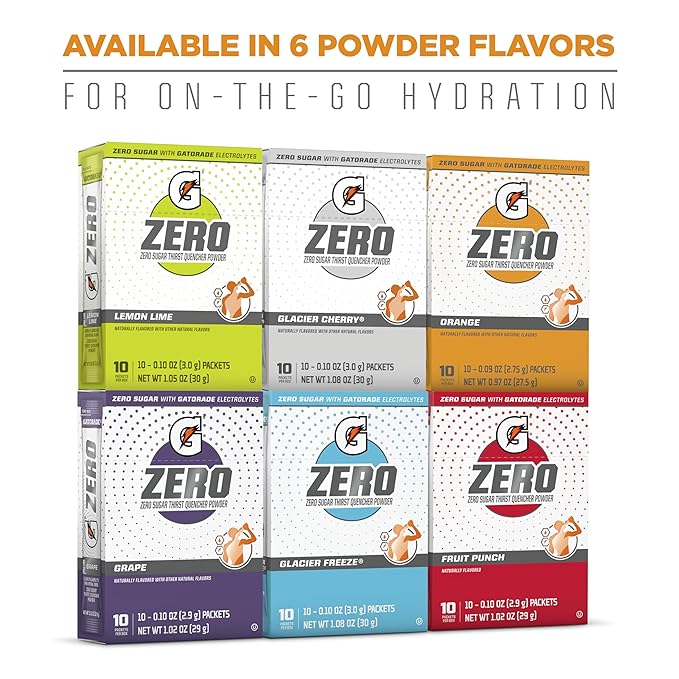 Gatorade G Zero Powder, Glacier Cherry Variety Pack, 0.10oz Individual Packets - 10 Count (Pack of 5)