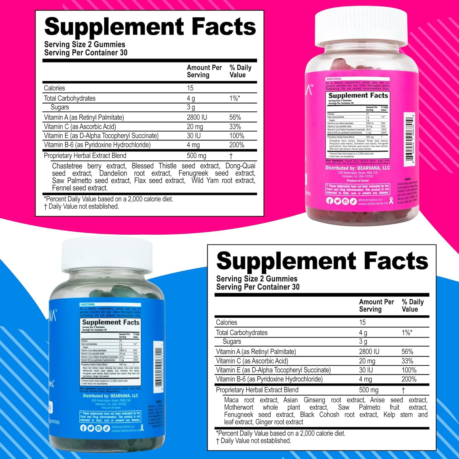 BEARVANA Top Support & Peach Support Combo Pack Gummies for Women | Workout Aid | Fitness Supplement | 9 Herbal Extracts Including Fenugreek, Maca Root, Fennel Seed | Essential Vitamins| Berry Flavor