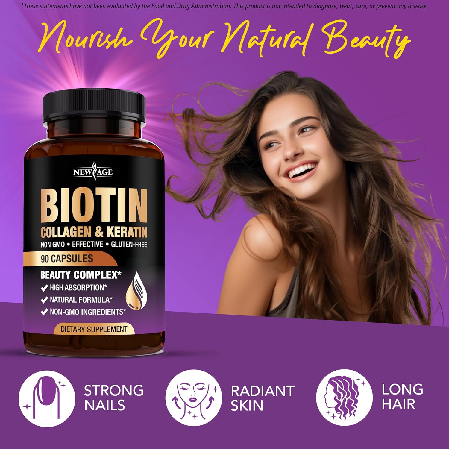 NEW AGE Biotin Collagen Keratin Hyaluronic Acid - 50,000mcg Hair Growth Vitamins for Men and Women, Nails, Hair, Skin Vitamins and DHT Blocker with Vitamin E Folic Acid Pumpkin Seed MSM- 270 Count
