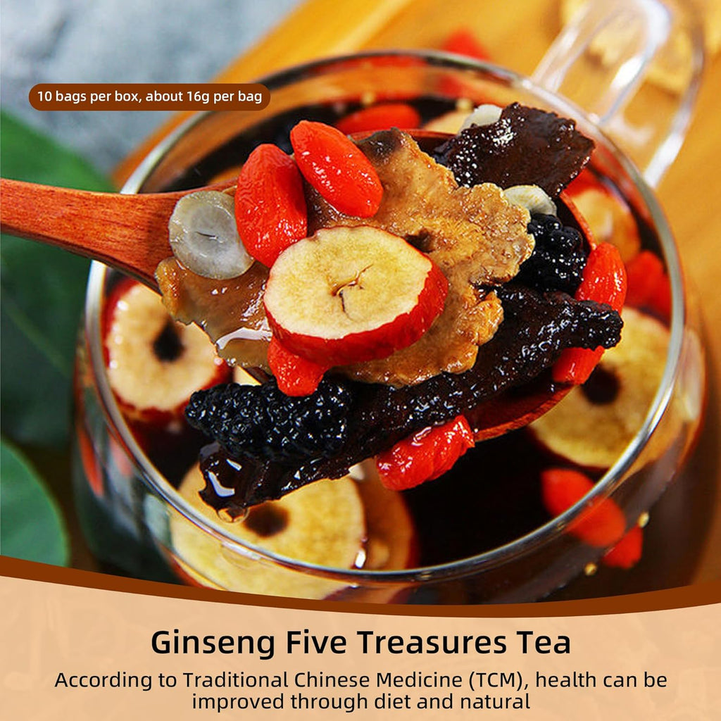 Ginseng Five Treasures Kidney Care Tea - Zhu Gen Wu Bao Cha - Men's Herbal Tea (20 bags/2 boxes)