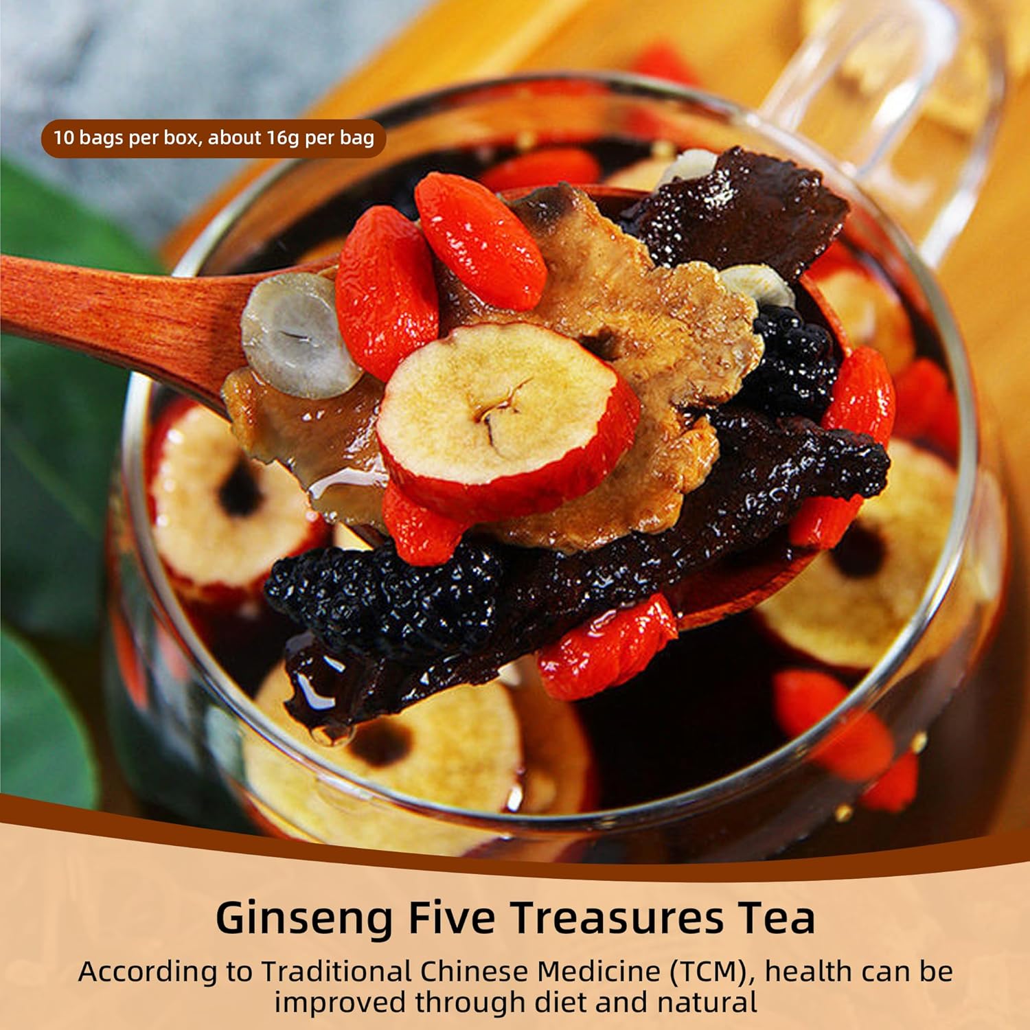 Ginseng Five Treasures Kidney Care Tea - Zhu Gen Wu Bao Cha - Men's Herbal Tea (20 bags/2 boxes)