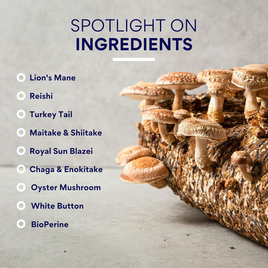 Research Verified Mushroom Complex - Support Immunity, Boost Antioxidants, Improve Cognitive Function - 10 Mushrooms Including Reishi, Maitake, and Shiitake - 180 Capsules - Vegan