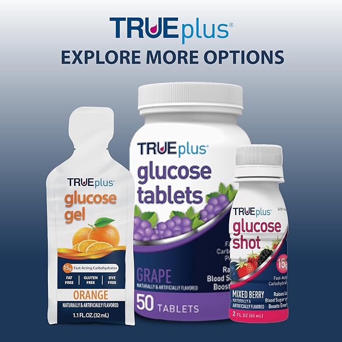 TRUEplus Glucose Gel Pouch, Fruit Punch Flavor, 15g Fast-Acting Carbohydrates, Fat Free, Gluten Free, Quick Support for Low Blood Sugar and Energy, 12 Pack
