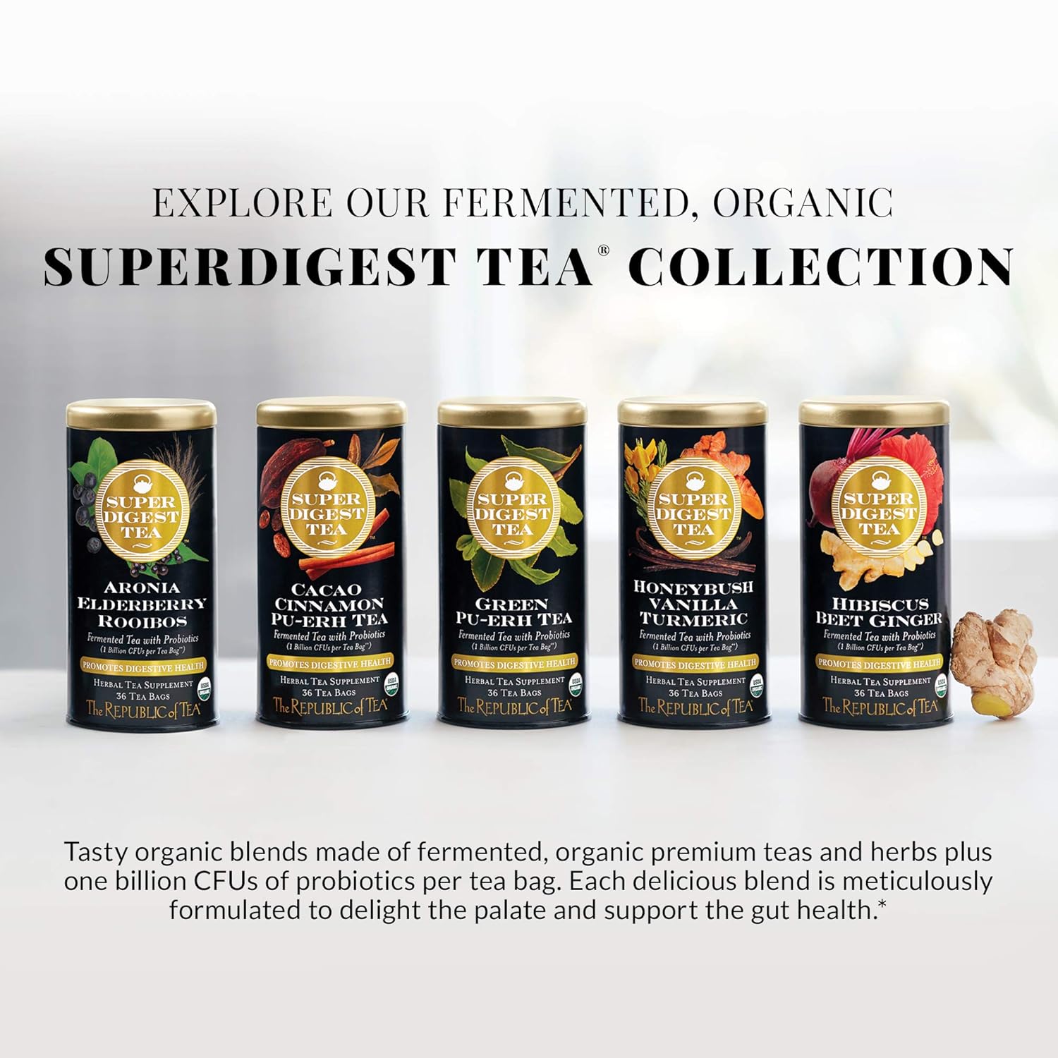 The Republic of Tea Organic Green Pu-erh SuperDigest Tea® | Probiotic Fermented Tea Bags (36 count)