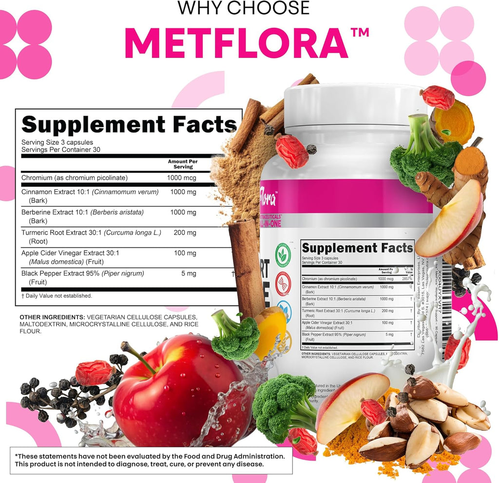Clean Nutra Women's GLP-1 Support Complex, Berberine with Ceylon Cinnamon, Chromium, Apple Cider Vinegar, 90 Capsules