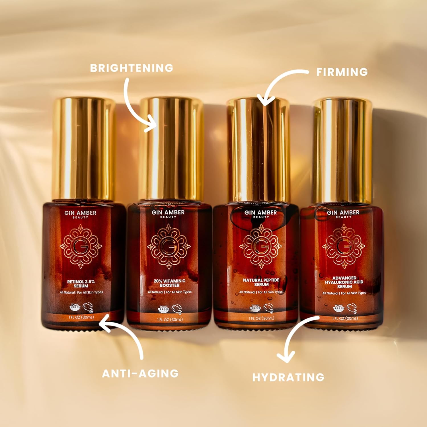 Gin Amber Beauty - Pack of 4 Serums (1 fl oz - 30 ml)