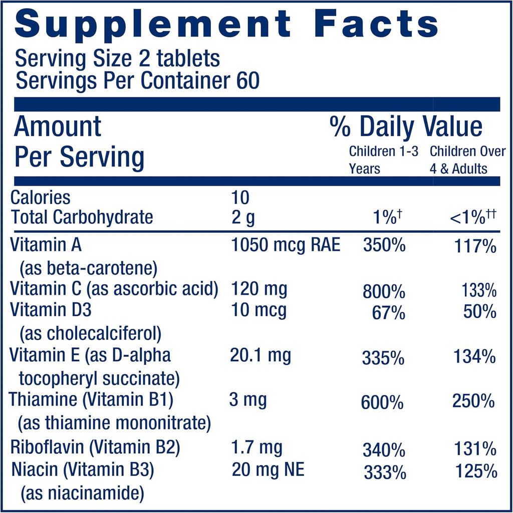 Life Extension Children's Formula Mix™, multivitamin for Kids, 18 Essential Vitamins and Minerals, Berry Flavored with no Added Sucrose, Gluten-Free, Non-GMO, 120 chewable Tablets