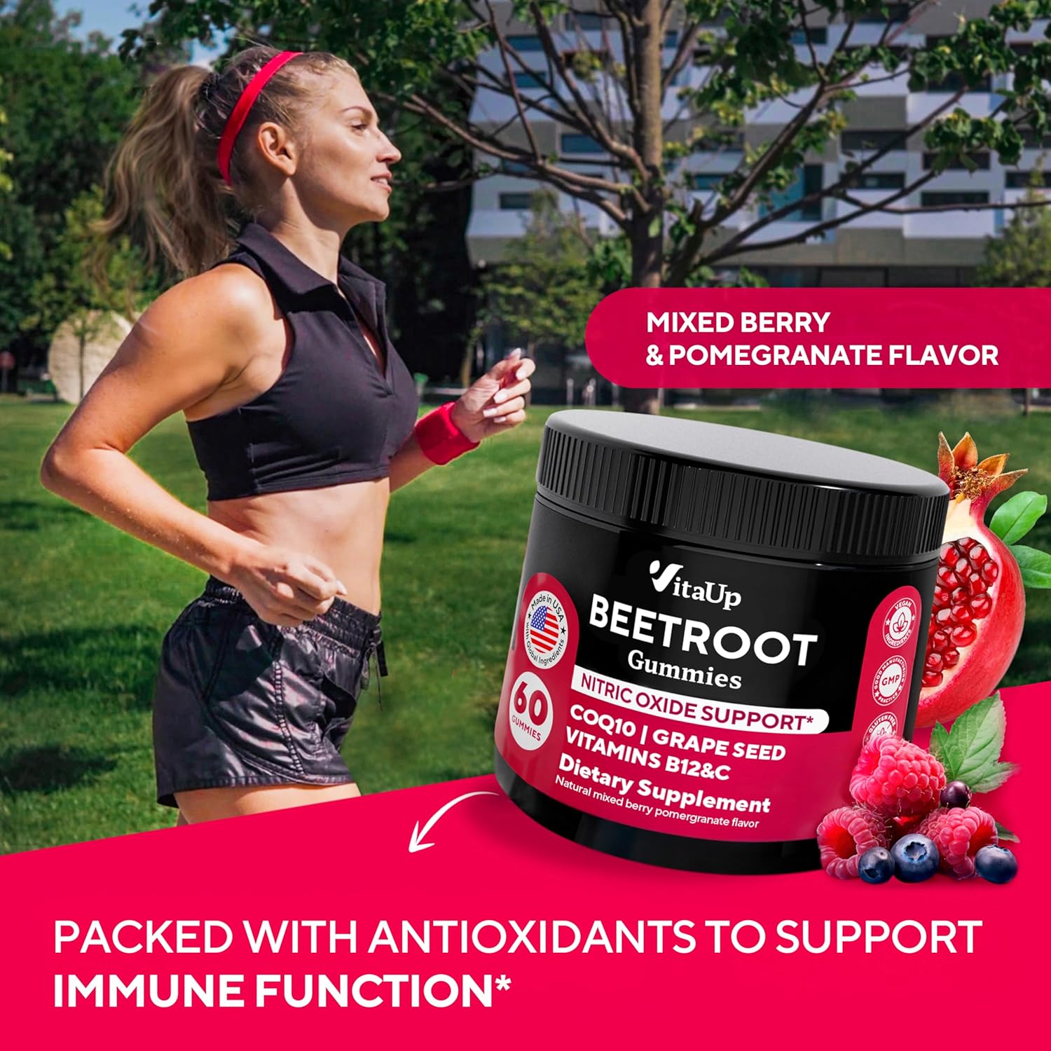 Beet Root Gummies – Beet Gummies – Red Beets Supplements with Beetroot, Grape Seed, Coq10, Vitamin C & B12 – 60 Beet Chews