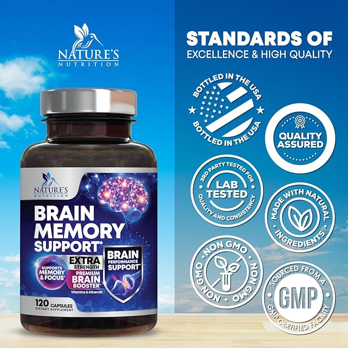 Brain Memory Supplement Pills - 3X Strength Nootropics for Concentration, Clarity & Focus Support - Brain Health Cognitive Vitamins with Bacopa, Phosphatidylserine & DMAE, Brain Booster - 120 Capsules