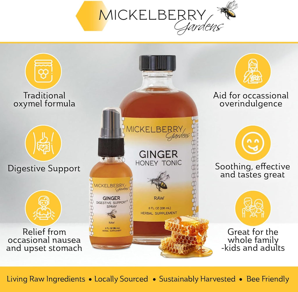 Mickelberry Gardens Immune Support Ginger Honey Tonic – Organic Ginger Shots & Syrup for Immunity Boost, Digestive Health, and Wellness – 4 Oz (Pack of 2)