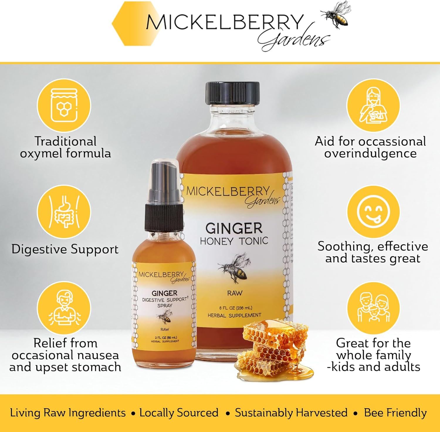 Mickelberry Gardens Immune Support Ginger Honey Tonic – Organic Ginger Shots & Syrup for Immunity Boost, Digestive Health, and Wellness – 4 Oz