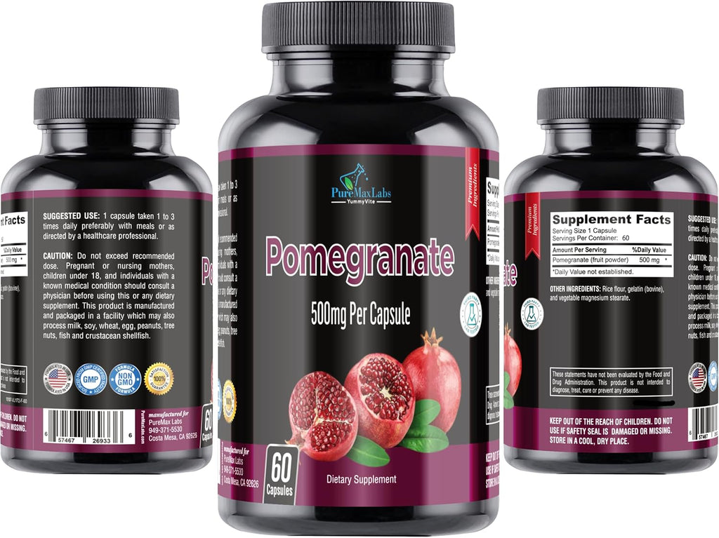 Pomegranate Capsules - 500mg, antioxidant superfood - 60 Capsules