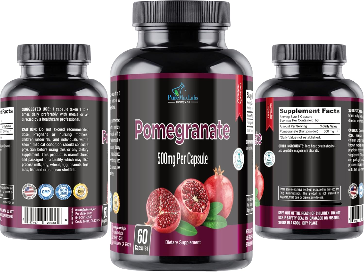 Pomegranate Capsules - 500mg, antioxidant superfood - 60 Capsules