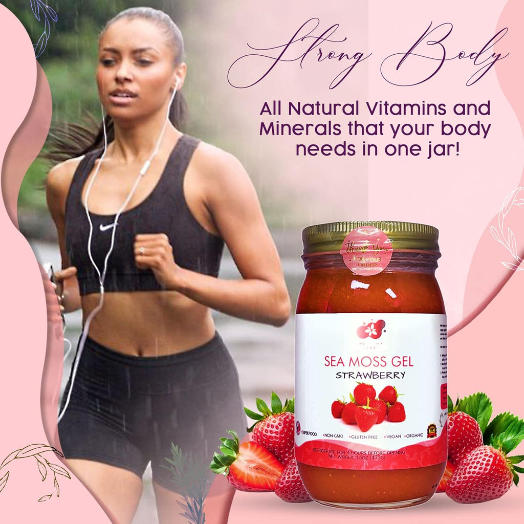 Healthy Herbs Sea Moss Gel (Sweet Strawberry) Wildcrafted from Jamaican St Lucia Gold Seamoss | Wild-Harvested Superfood With Over 90 Essential Vitamins & Minerals | Vegan, Non-GMO, US-Made (16 oz.)
