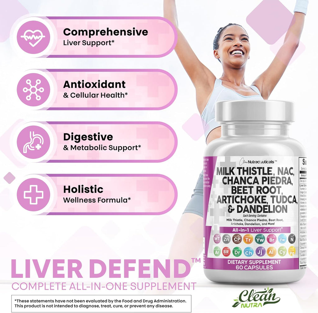 Clean Nutraceuticals Milk Thistle NAC Chanca Piedra Beet Root Artichoke Dandelion Root - Liver Cleanse Supplement Plus TUDCA Choline & Ginger - 2Pack
