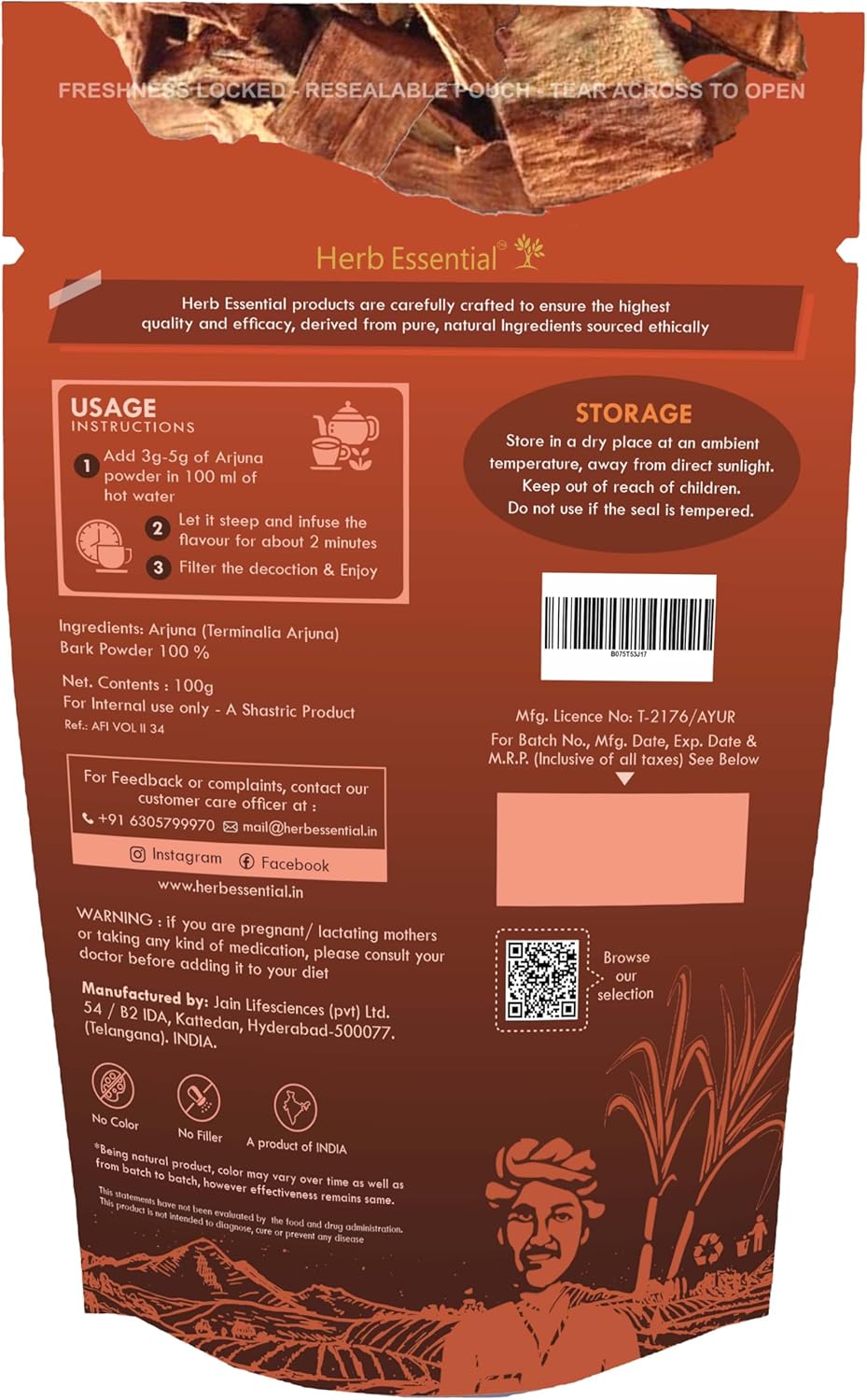 7.05 Ounce Arjuna Powder, Terminalia Arjuna Bark Supplement, No Preservatives, Vegan and GMP Certified- 3.52 Ounce (100g Pack of 2)