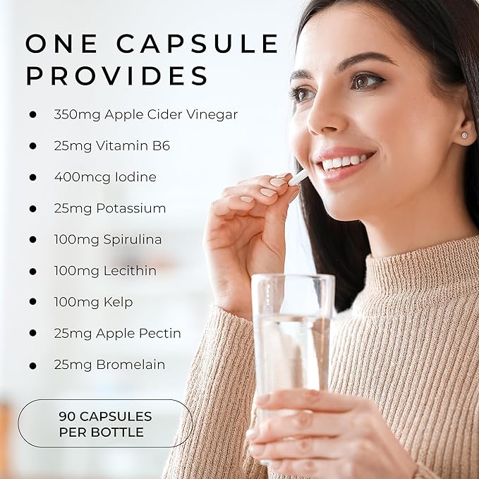 Apple Cider Vinegar Capsules - 500mg Keto-Friendly ACV with Vitamin B6, Iodine, & Spirulina - Supports Gut Health & Weight Management, Enhances Digestion & Energy Levels