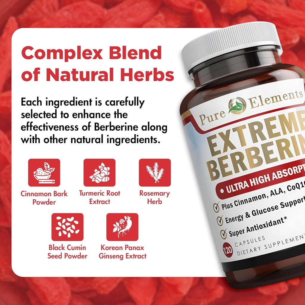 Extreme Berberine Plus with ALA, Coq10, Turmeric, Cinnamon, Bitter Melon, banaba Leaf, Korean Panax, Royal Jelly, and Other 21 Herbs for Healthy Blood Sugar and Overall Health and Immunity