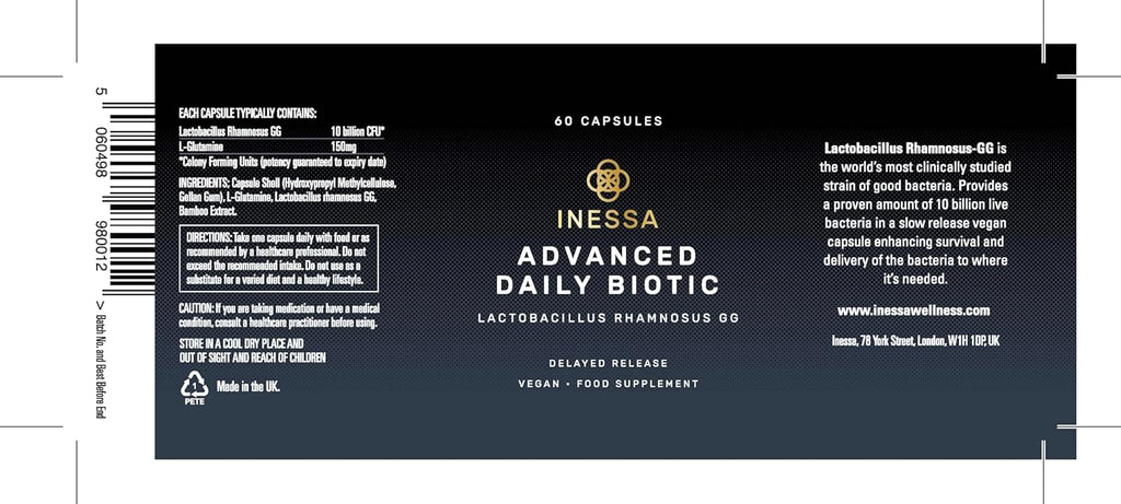 Inessa Daily Biotic - Probiotics for Women Digestive Health with Delayed Release Technology - Advanced Probiotic with 10 Billion CFU - Lactobacillus Rhamnosus Strain 60 Vegan Capsules for Men & Women