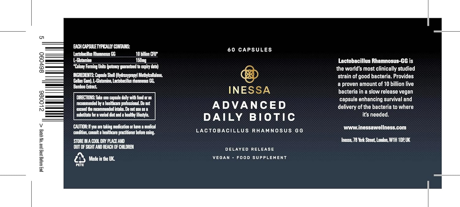 Inessa Daily Biotic - Probiotics for Women Digestive Health with Delayed Release Technology - Advanced Probiotic with 10 Billion CFU - Lactobacillus Rhamnosus Strain 60 Vegan Capsules for Men & Women