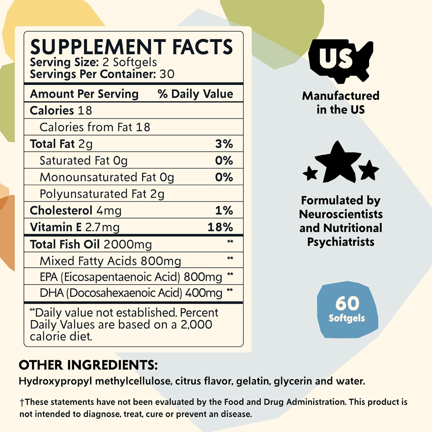 Omega-3 Supplement by PYM for Mood and Emotional Support (60 Count) | Omega-3 Fatty Acids, DHA, EPA & Vitamin E | Non-GMO, Gluten-Free, No Added Sugar