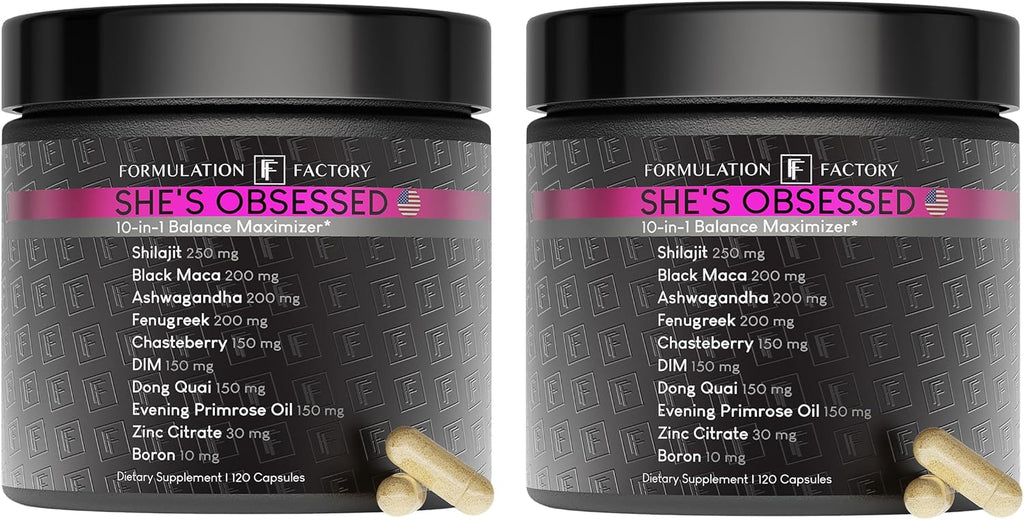 She's Obsessed: 10-in-1 Hormone Balance Maximizer with Shilajit, Maca, Ashwagandha, DIM, Dong Quai, Zinc & More for Vitality & Balance (240 Count (Pack of 2)