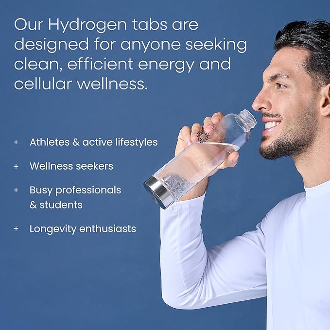 Hydrogen Water Tablets - Molecular H2 Magnesium 12 PPM Supplement Tabs for Drinking Water - Supports Energy, Recovery & Cognitive Function for Antioxidant Cellular Health (30 Count, Unflavored)