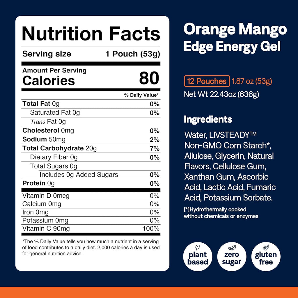 UCAN Edge Energy Gel Shots, Orange Mango (12, 2 Ounce Packets) for Running, Training, Workouts, Fitness, Cycling, Crossfit | Sugar-Free, Vegan, & Keto Friendly Energy