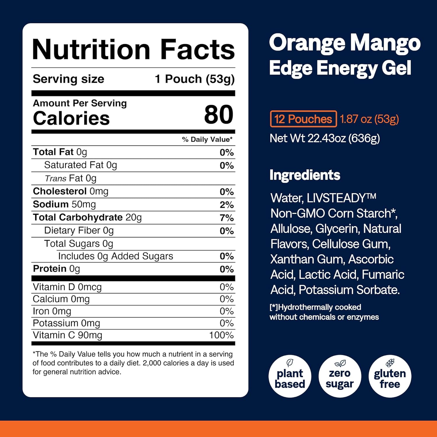UCAN Edge Energy Gel Shots, Orange Mango (12, 2 Ounce Packets) for Running, Training, Workouts, Fitness, Cycling, Crossfit | Sugar-Free, Vegan, & Keto Friendly Energy