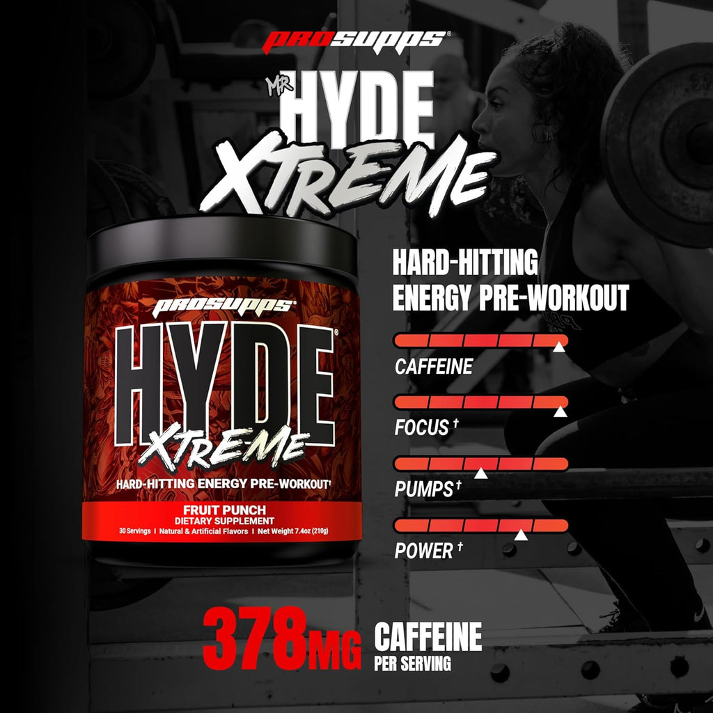 PROSUPPS Mr. Hyde Xtreme Pre Workout Powder with Creatine, Beta Alanine & Caffeine – Extreme Energy, Pumps, Focus & Performance - Fitness & Gym Supplements for Men & Women (Fruit Punch, 30 Servings)