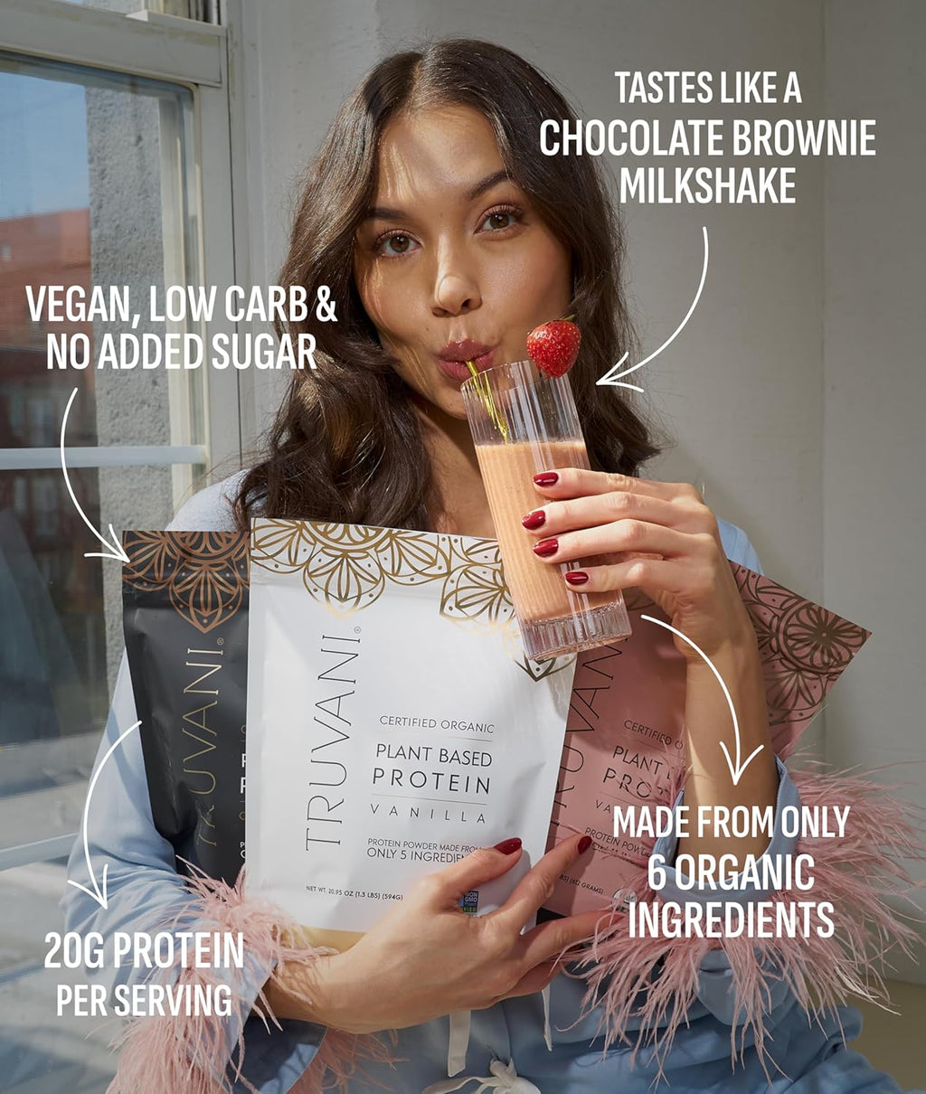 Truvani Vegan Pea Protein Powder | Chocolate | 20g Organic Plant Based Protein | 18 Servings | Keto | Gluten & Dairy Free | Low Carb | No Added Sugar