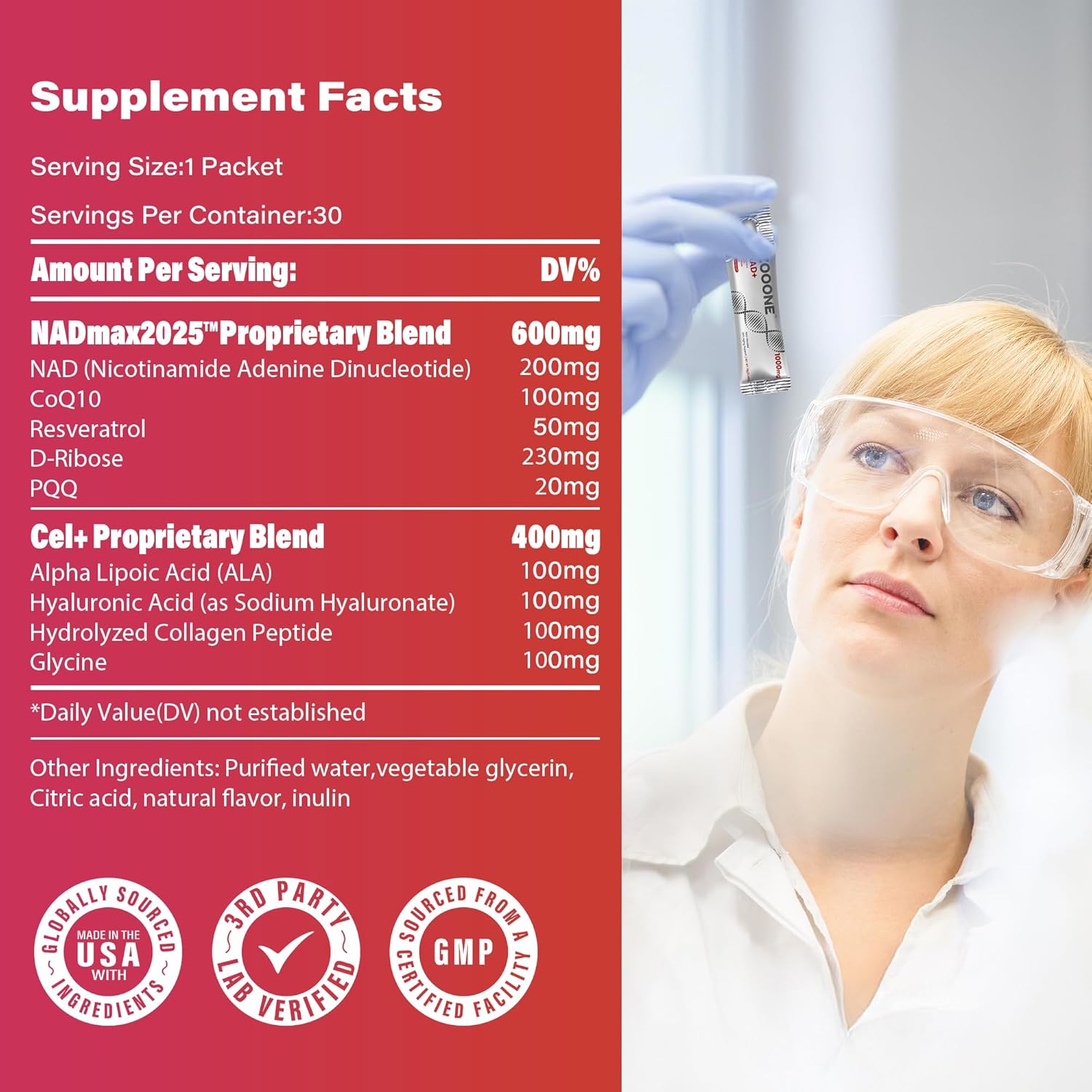zooone- NAD+ Supplement 30pcs, Premium Nicotinamide Riboside & Resveratrol, DNA Repair & Healthy Aging， Advanced NAD Supplement for Men & Women, Boosts Cellular Energy