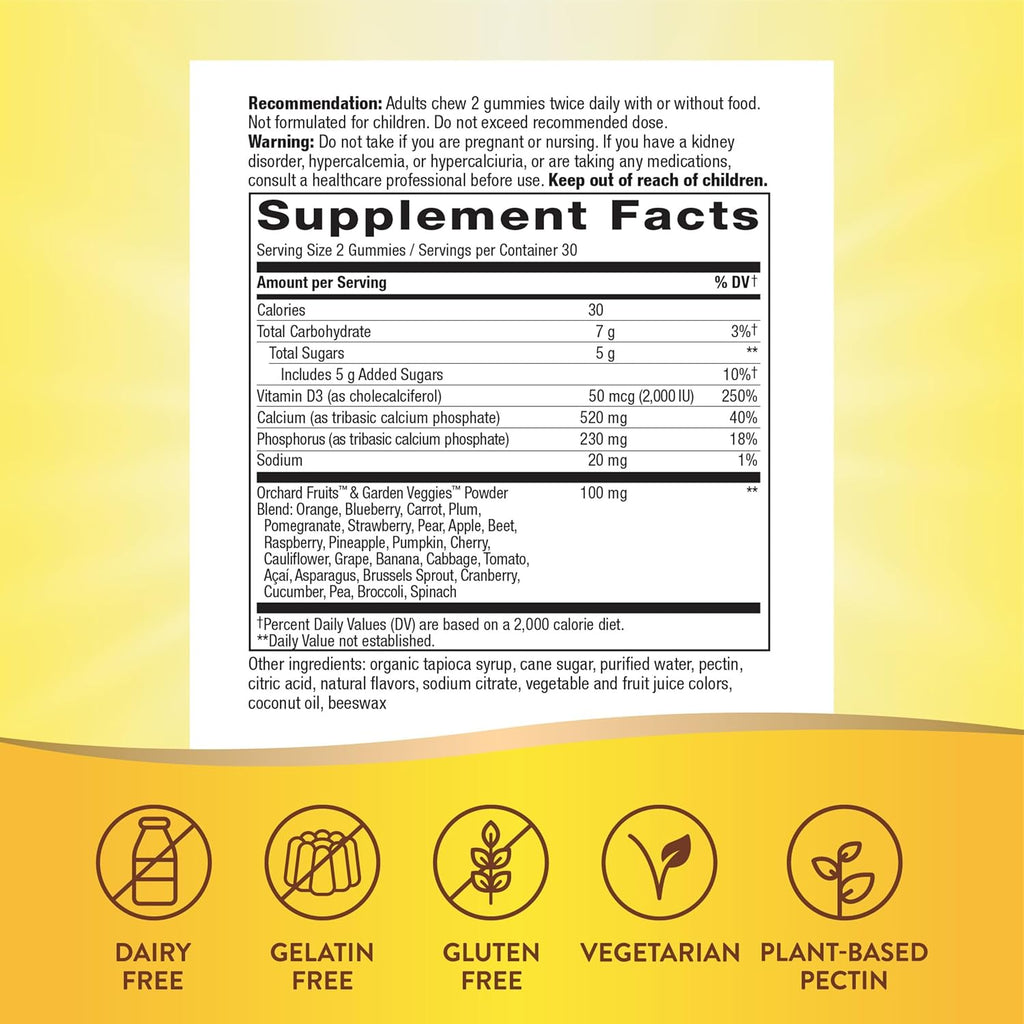 Nature's Way Alive! Daily Calcium & Vitamin D3 Gummies, Bone Support*, Immune Support*, Strawberry and Raspberry Lemonade Flavored, 60 Gummies