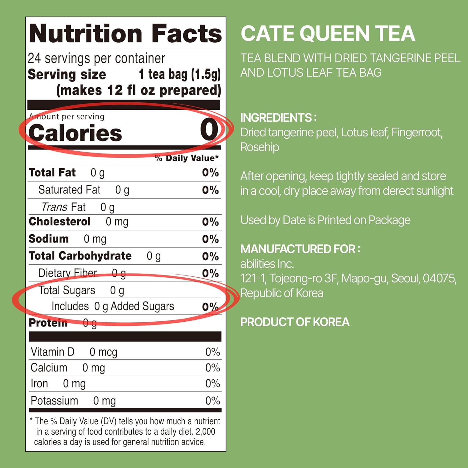 Odada CateQueen Herbal Wellness Tea, Digestive Support & Antioxidant Blend with Lotus Leaf & Ginger, Caffeine-Free, Zero Sugar, 24 Tea Bags