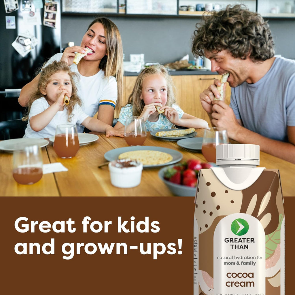 Greater Than Nutrient Hydration Beverage, Electrolyte Drink for Gut Health & Energy with Coconut Water, Vitamins, Gluten Free, Plant Based, Low Sugar, Cocoa Cream, 24 Pack