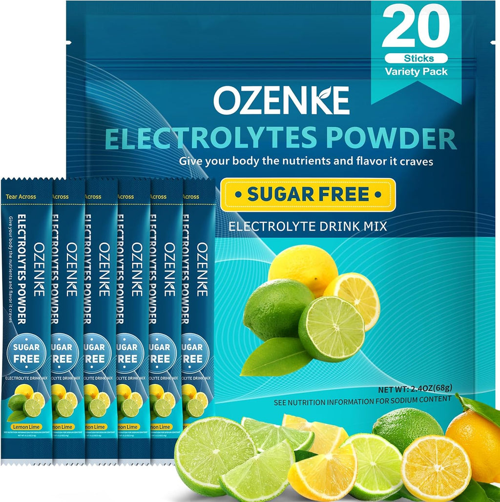Electrolytes Powder Packets, Hydration Packets, Electrolyte Drink Mixes for Rapid Hydration, 7 Flavors, 0 Sugar, 0 Calorie (20 Servings (Pack of 1), Lemon Lime)