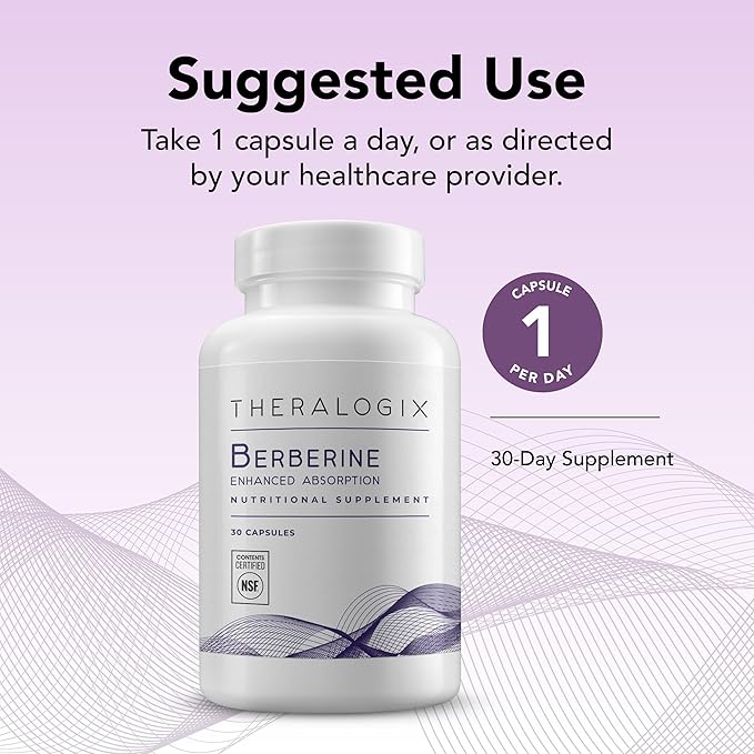 Theralogix Berberine Enhanced Absorption - 30-Day Supply - Made with Berberine Phytosome to Help Support Healthy Metabolism & Hormone Balance* - NSF Certified - 30 Capsules