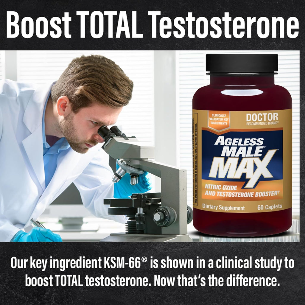 Ageless Male Max Total Testosterone Booster Supplement for Men, 120 Caplets