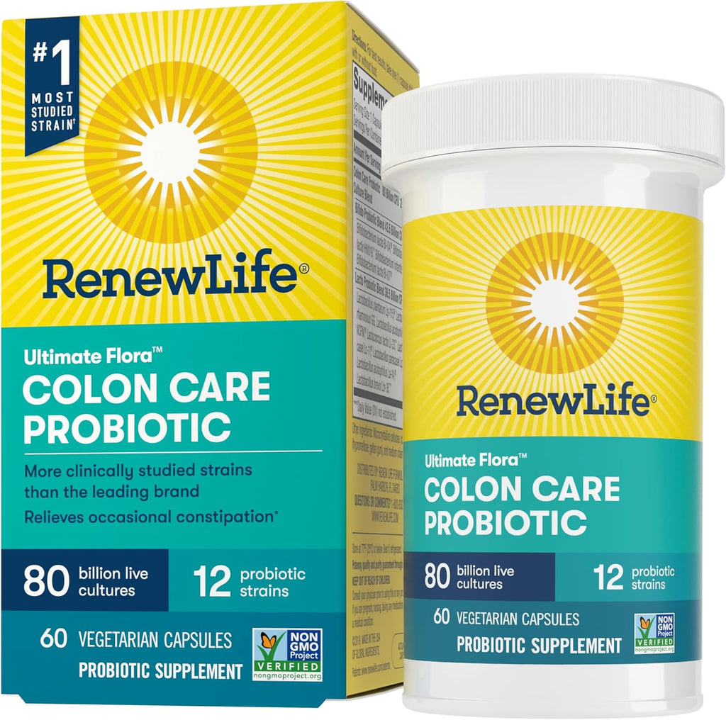 Renew Life Probiotic Colon Care Probiotic Capsules, Daily Supplement Offers Colon Support, L. Rhamnosus GG, Dairy, Soy and gluten-free, 80 Billion CFU, 60 Count