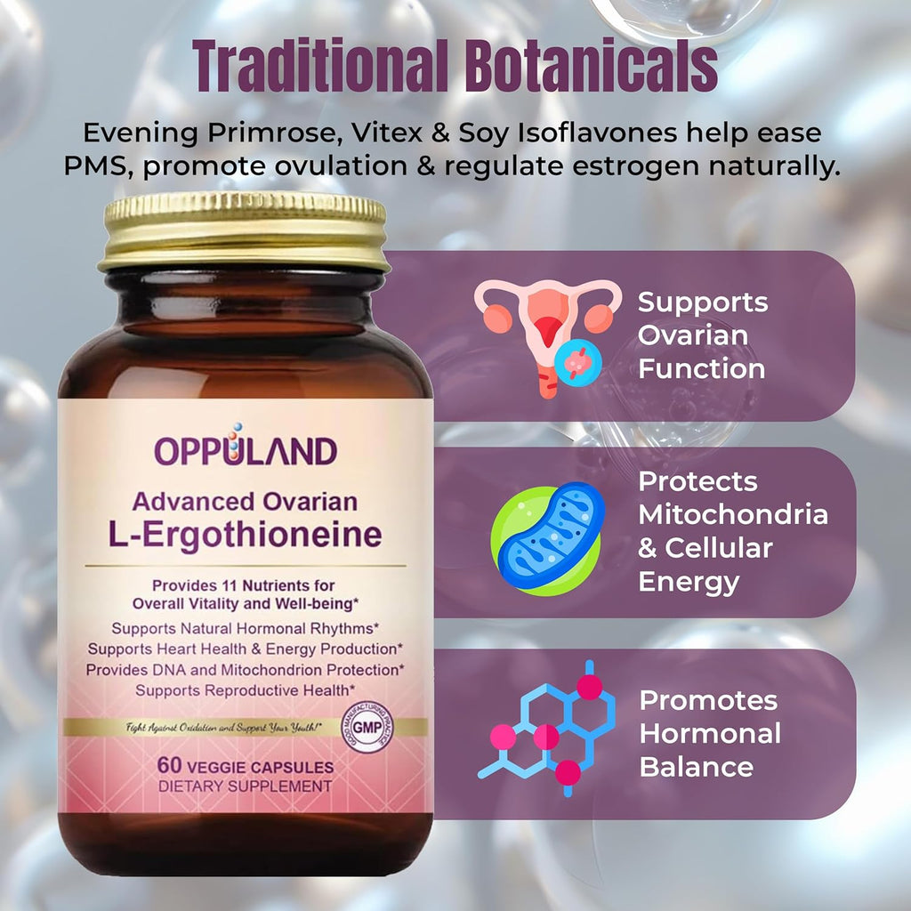 L-Ergothioneine Supplement for Women – Advanced Ovarian Support with Inositol, CoQ10, Vitex, and Multivitamins – Supports Fertility, Ovulation, Hormone Balance – 30 Servings