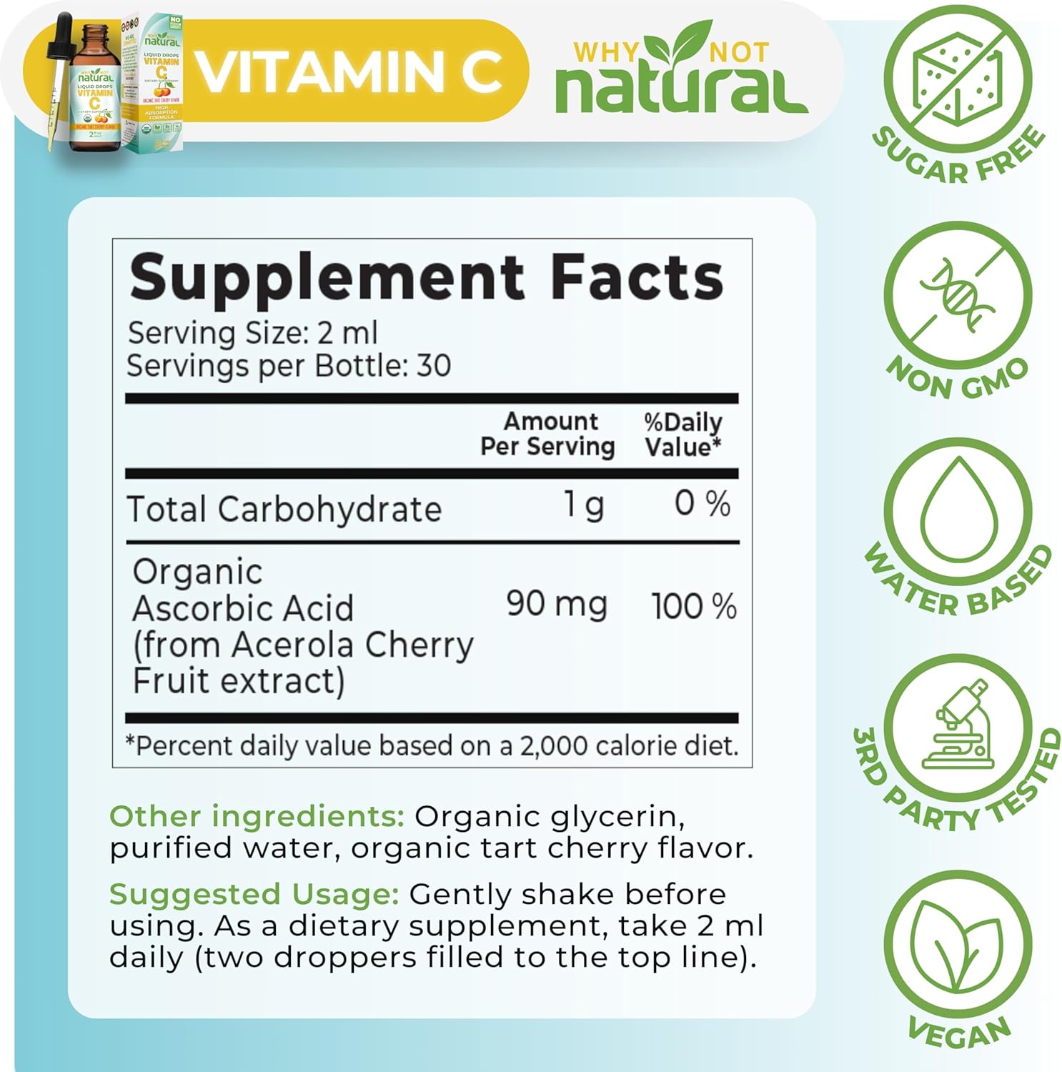 Why Not Natural Organic Liquid Vitamin C Drops Supplement