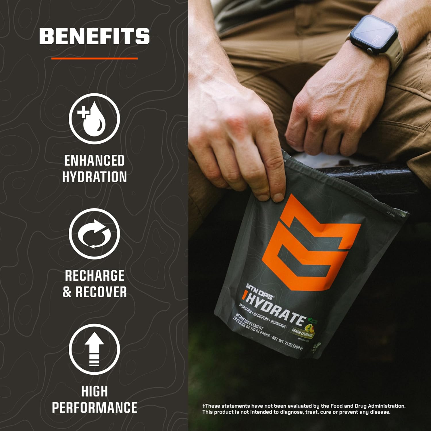 MTN OPS Hydrate Electrolytes Powder Drink Mix, Naturally Sweetened with Monk Fruit, Gluten Free 20 Single Serving On-The-Go Electrolyte Packs, Citrus Italian Ice