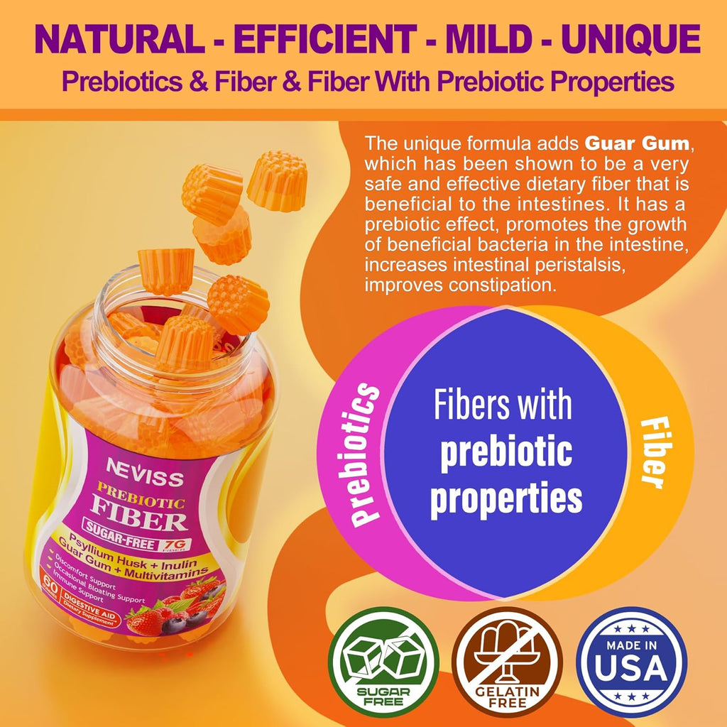 1Pack Fiber Gummies for Adults with Psyllium Husk, 7G(Soluble + Insoluble) Daily Prebiotic Fiber with Inulin, FOS, Guar Gum, Multivitamins for Daily Digestive Health, Regularity Gut Support,Sugar Free