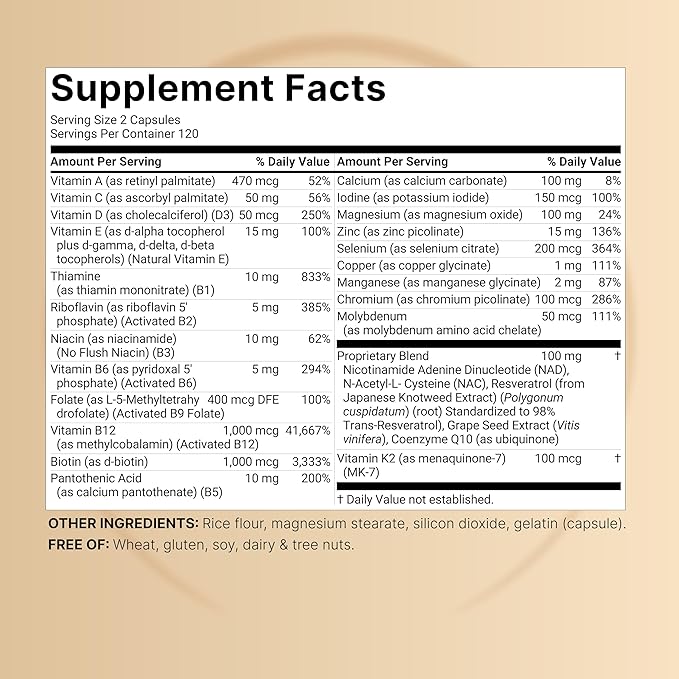 Methylated Multivitamin, 240 Capsules | Highly Bioavailable – 27 Advanced Nutrients – Vitamins A, C, D3, K2 + B Complex with Methylfolate, Methylcobalamin & NAD, NAC, CoQ10, Resveratrol, & Magnesium