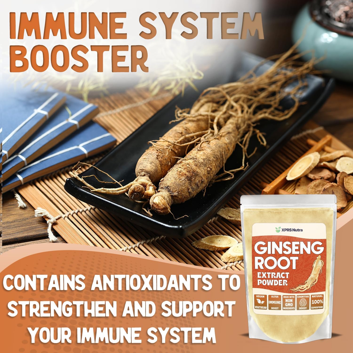 XPRS Nutra Ginseng Root Extract Powder - Ginseng Powder Supports Cognitive Function, Physical Performance, and Immune System - Vegan Friendly Panax Ginseng in Powder Form (16 Ounce)