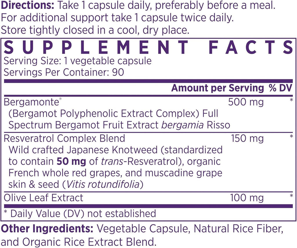 NAOMI Italian Citrus Bergamot 500mg + Resveratrol, Award-Winning Cardiologist Dvlpd, Supports Normal Cholesterol & Healthy Cellular Function, 7 Key Polyphenols, Resveratrol & Olive Leaf, 90-Day Supply