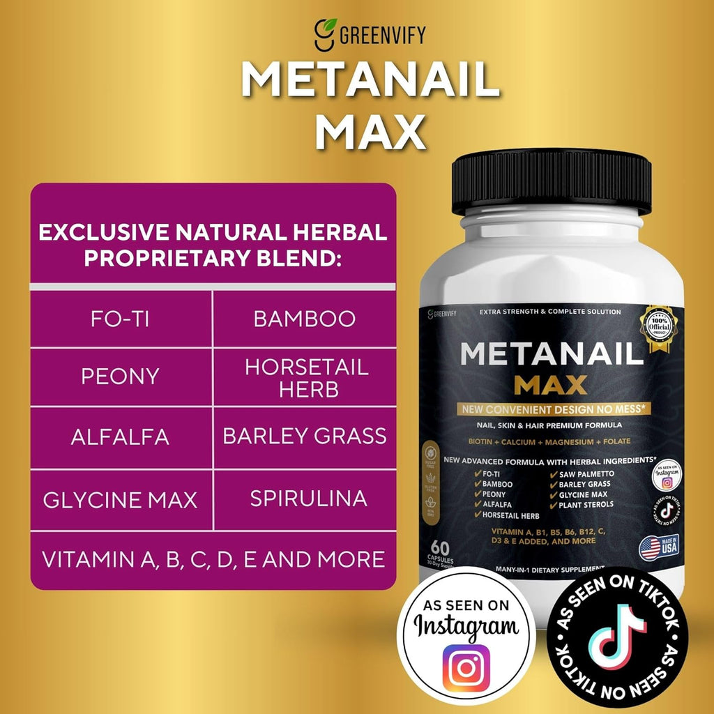 Metanail Max Hair, Skin & Nail Supplement, 60 Capsules, with Biotin 5000mcg, Vitamins & Herbal Blend (5)