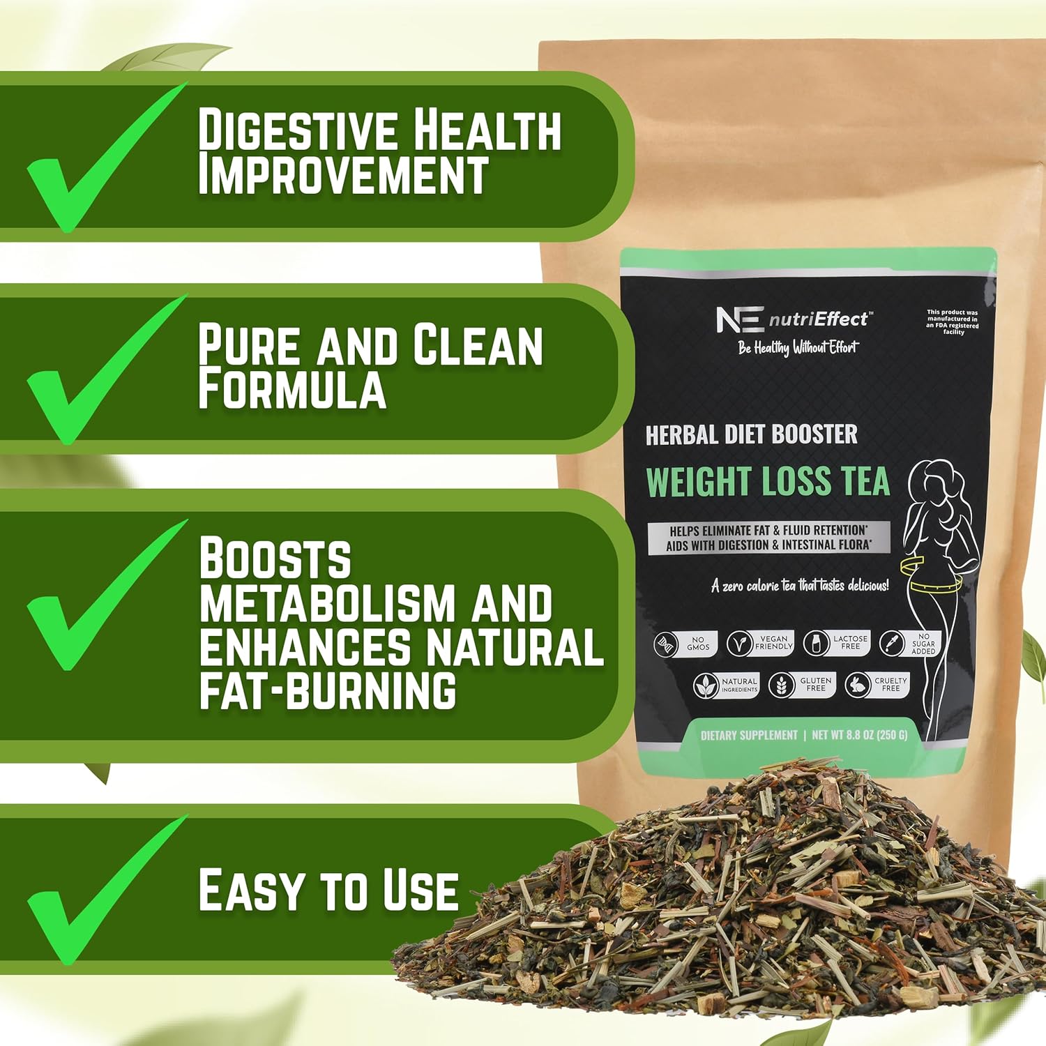 nutriEffect Weight Loss Herbal Tea | Detox & Digestion Support | Bloating Relief | Promotes Fat Reduction & Weight Management | Weight Support Blend with Natural Ingredients