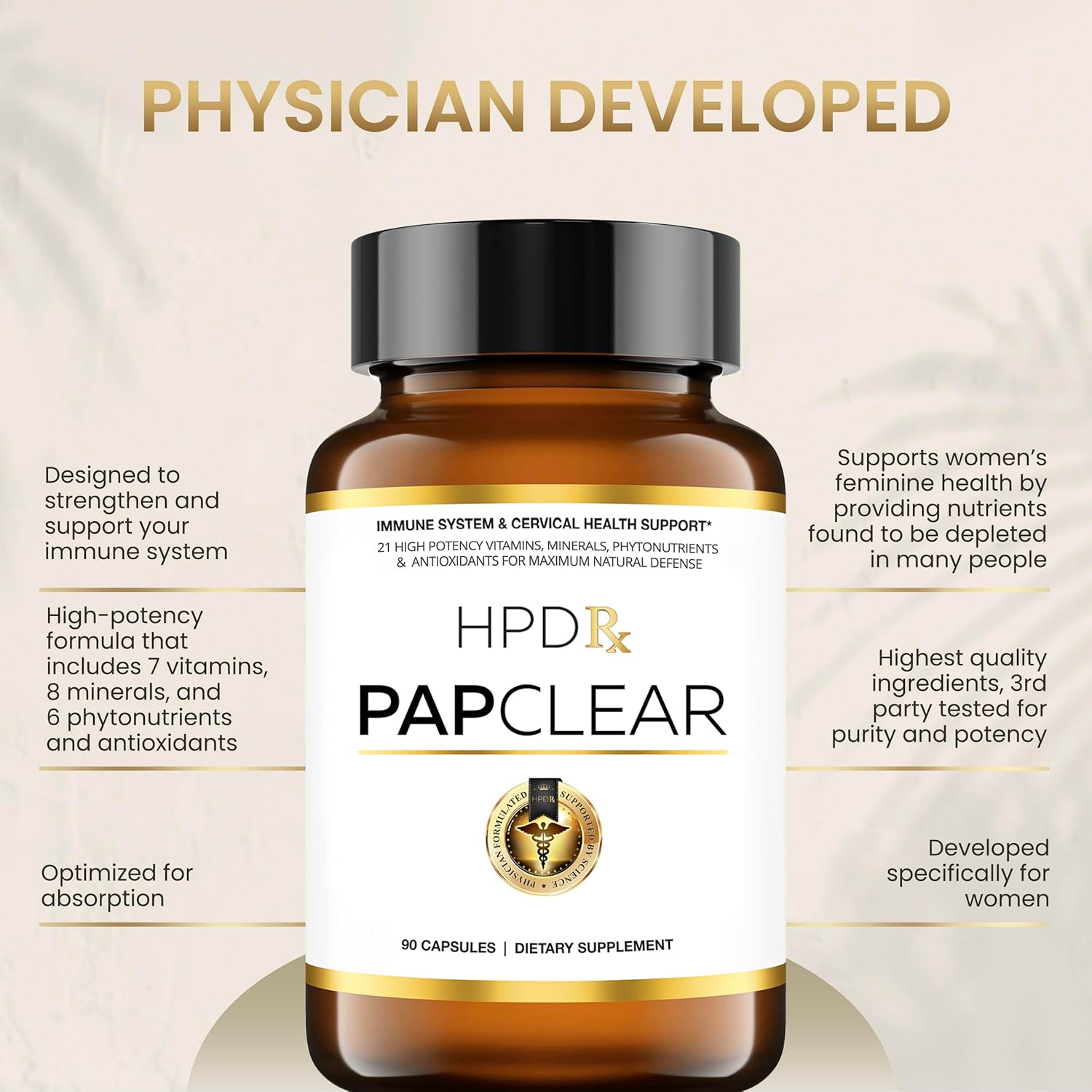 PAPCLEAR Physician Formulated | All Natural Immune Support Supplement | Advanced Powerful Immunity Booster | 21 Vitamins & Nutrients with Organic Shiitake Mushroom & Lycopene | 90 Capsules | Pack of 2